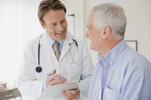 Doctor and patient in exam room for a physical