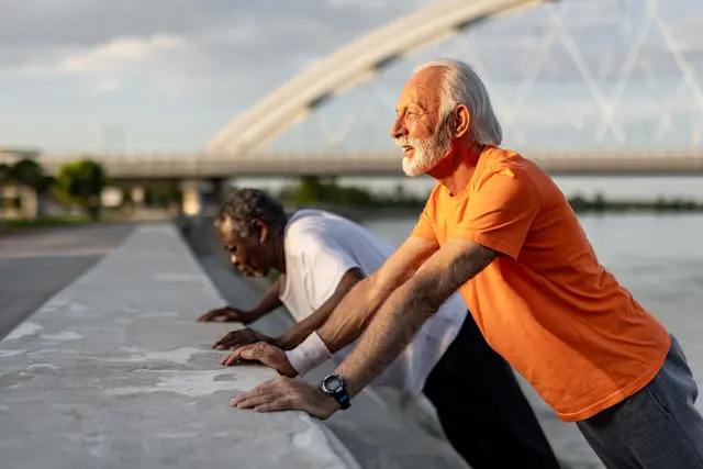 Two elderly men doing their morning exercise