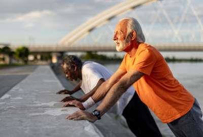Two elderly men doing their morning exercise