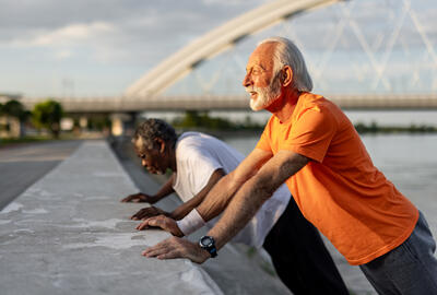 Two elderly men doing their morning exercise