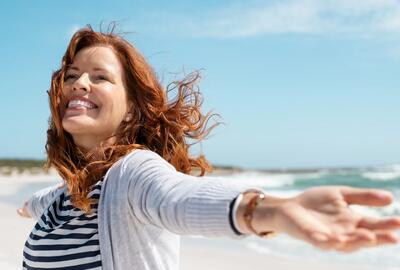 A smiling and carefree Middle aged woman