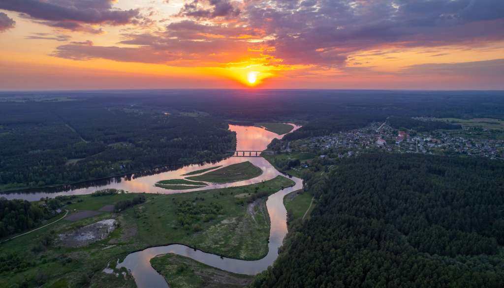 Three rivers merge into the sunset