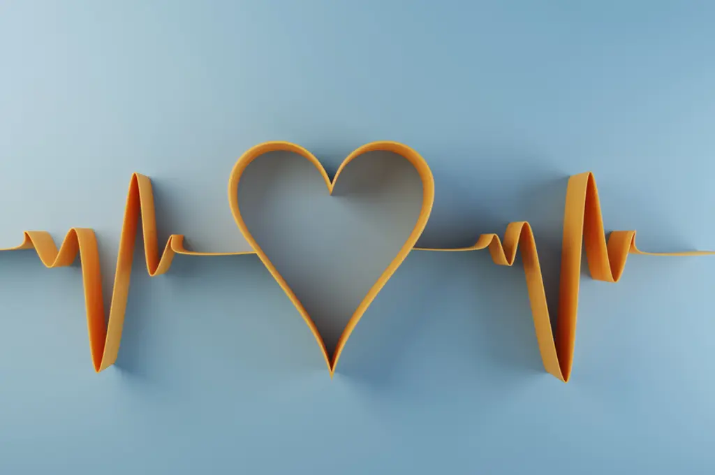 Orange heart and ECG line on a light blue background.