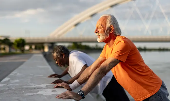 Two elderly men doing their morning exercise