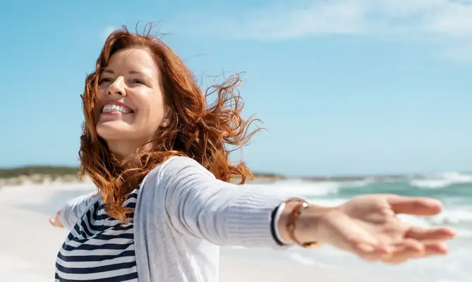 A smiling and carefree Middle aged woman