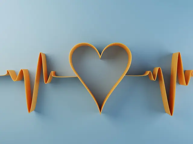 Orange heart and ECG line on a light blue background.